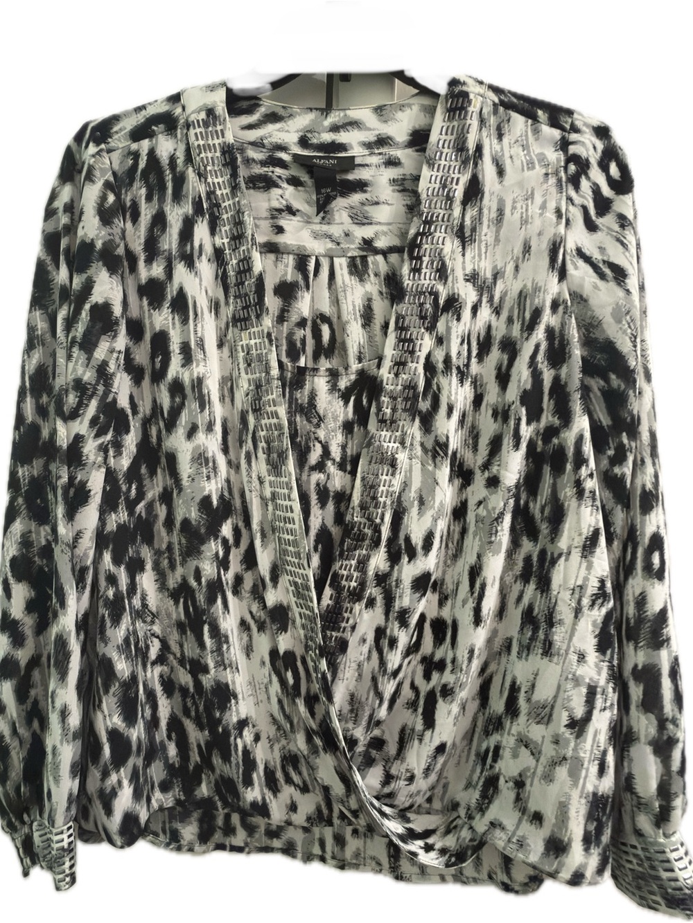 Alfani Black and White Animal-Print Wrap Blouse